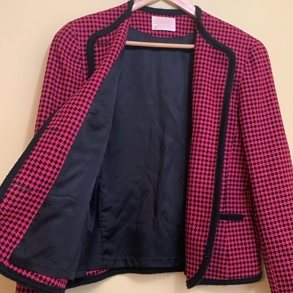Pendleton Vintage Raspberry Red Black Houndstooth Wool Button Blazer Jacket 10 - Picture 17 of 17